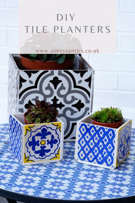 See how to make DIY tile planters to spruce up you plants and decor. An easy craft using old tiles, or designing your own to make fab planters. Tile Planter, How To Make Tiles, Old Tiles, Tiles Diy, Creative Tile, Plant Pot Diy, Garden Tiles, Tile Crafts, Diy Tile