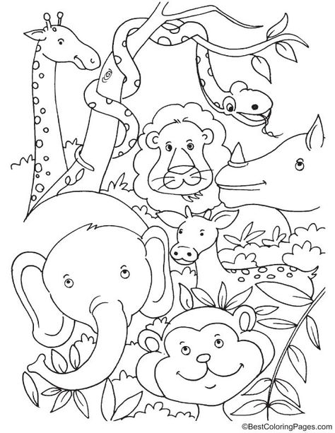 Tropical rainforest animals coloring page Jungle Coloring Pages, Forest Coloring Pages, Forest Coloring Book, Farm Animal Coloring Pages, Rainforest Animals, Summer Coloring Pages, Free Coloring Sheets, Animals Coloring, Coloring Page Ideas