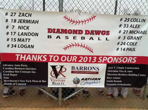 Diamond Dawgs Baseball sponsor banner. Baseball Sponsor Banner, Sponsor Banner, Softball Fundraiser, Softball Team Names, Baseball Fundraiser, Star Ideas, Softball Team Banners, Sport Ideas, Baseball Team Banner