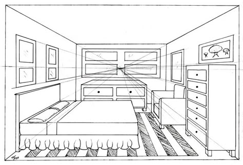 One Point Perspective Room, Room Perspective Drawing, 1 Point Perspective Drawing, Human Perspective, Perspective Room, Interior Perspective, 1 Point Perspective, Drawing Perspective, Perspective Drawings