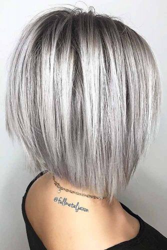 Pretty Styles To Try If You Have Shoulder Length Hair ★ See more: http://lovehairstyles.com/shoulder-length-hair/ Bob Longer In Front Shorter In Back, Anti Gray Hair, Angled Bobs, Silver Hair Color, Bob Hairstyles For Fine Hair, Penteado Cabelo Curto, Grey Hair Color, Haircuts For Fine Hair, Blonde Bobs