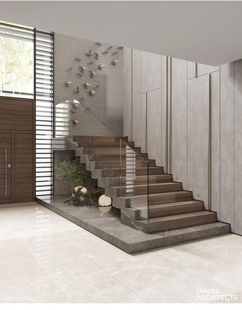 Stair Wall Design, Staircase Wall Design, Luxury Stairs, Stair Paneling, Staircase Interior Design, Luxury Staircase, Staircase Design Modern, Lobby Interior Design, Stairway Design