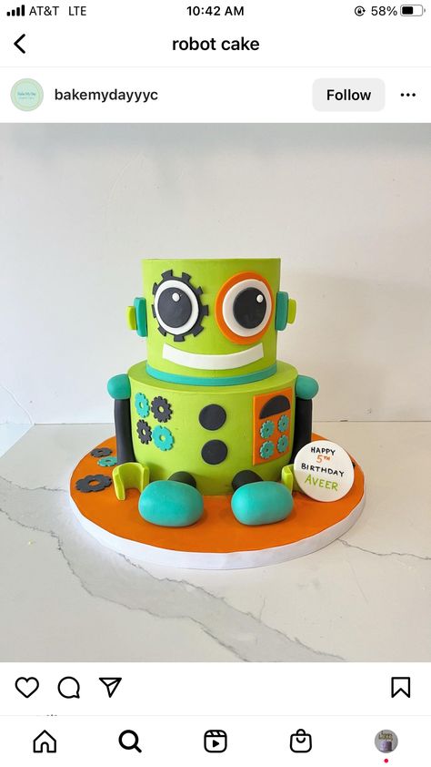 Robot Birthday Party Cake, Robot Birthday Party Food, Robot Cake Ideas, Robot Cakes, Robot Birthday Cake, Robot Birthday Party Decorations, Bunny Birthday Theme, Summer School Crafts, Robot Cake