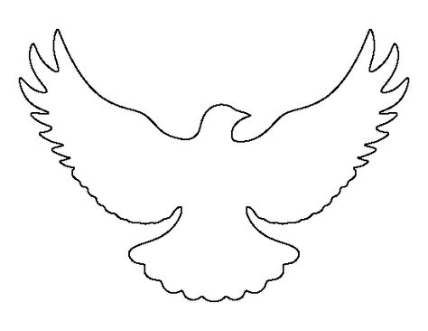 Flying dove pattern. Use the printable outline for crafts, creating stencils, scrapbooking, and more. Free PDF template to download and print at http://patternuniverse.com/download/flying-dove-pattern/ Dove Template, Flying Doves, Flying Dove, Holy Spirit Dove, Bird Template, Church Banners, Paper Birds, Sunday School Crafts, Bible Crafts