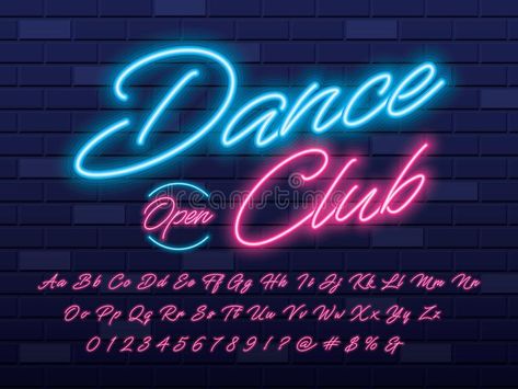 Neon light font stock vector. Illustration of cursive - 141173066 Neon Sign Lettering, Neon Font Design, Neon Sign Font, Neon Writing, Neon Lettering, Neon Font, Neon Typography, Neon Car, Neon Letters