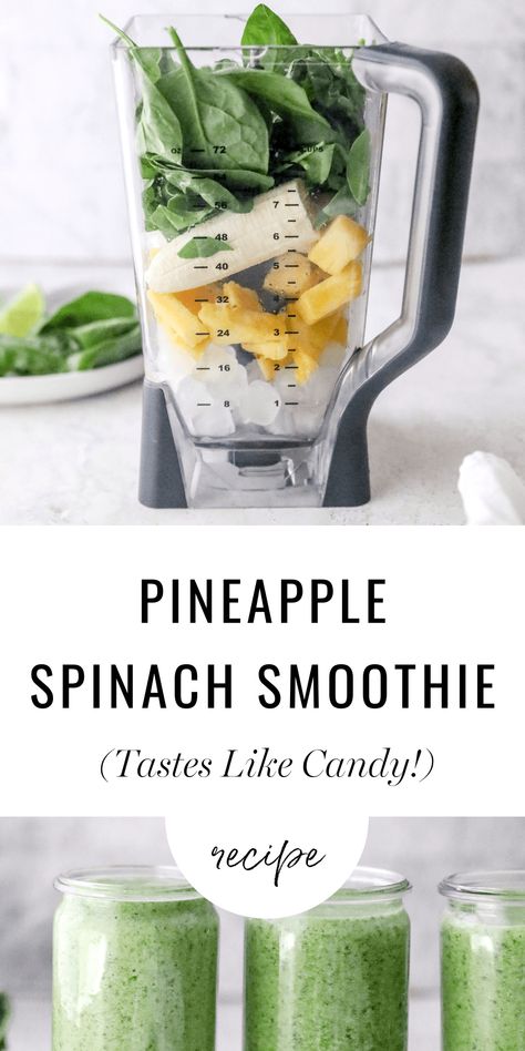 Today I have a (naturally) sweet and delicious green smoothie recipe that tastes so good you won’t even notice that you’re filling your belly with three cups of dark leafy greens. Spinach is a true superfood and is packed with a ton of essential nutrients that your body needs to thrive. It’s also mostly water, making this smoothie extra hydrating. Pineapple Spinach Smoothie, Delicious Green Smoothie, Spinach Smoothie Recipes, Yummy Green Smoothie, Green Smoothie Recipe, Root Veggies, Dark Leafy Greens, Spinach Smoothie, Healthy Drinks Recipes