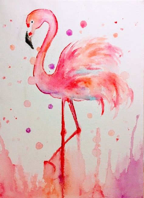 Flamingo Art Print, Flamingo Painting, Bird Watercolor Paintings, Flamingo Art, Watercolor Projects, Watercolor Art Lessons, Watercolor Paintings Tutorials, Happy Paintings, Watercolor Canvas