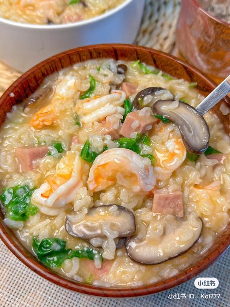 Creamy Rice, Seafood Soup, Spinach, Seafood, Follow Me, Rice, Bowl