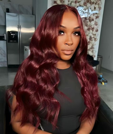 Red Hair Beach Waves, Beach Wave Sew In Hair Weaves, Beach Wave Wigs For Black Women, Beach Waves Hair Black Women, Red Hair Weave Black Women, Red Closure Sew In, Burgundy Closure Sew In, Wine Red Hair Color For Black Women, Burgundy Wig Black Women