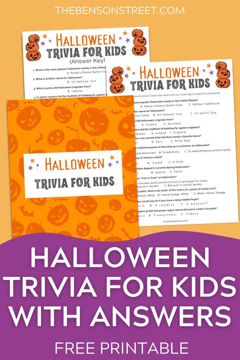 Have a fun time on Halloween night with this free Halloween trivia questions and answers printable. Great for a new holiday tradition full of fun Halloween trivia questions putting your Halloween knowledge to the test. Enjoy! Halloween Trivia Questions And Answers, Halloween Trivia Questions, Trivia For Seniors, Halloween Questions, Halloween Trivia, Origin Of Halloween, Bobbing For Apples, Halloween Facts, Trivia Questions And Answers