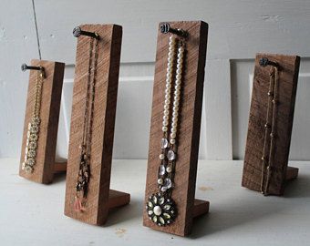 ONE Rustic Necklace Display - Single Necklace Holder - Necklace Storage - Solid Rough Cut Walnut with Numbered Nail Jewelry Display Booth, Diy Necklace Display, Rustic Jewelry Display, Single Necklace, Wood Jewelry Display, Vendor Displays, Jewerly Displays, Rustic Necklace, Craft Booth Displays