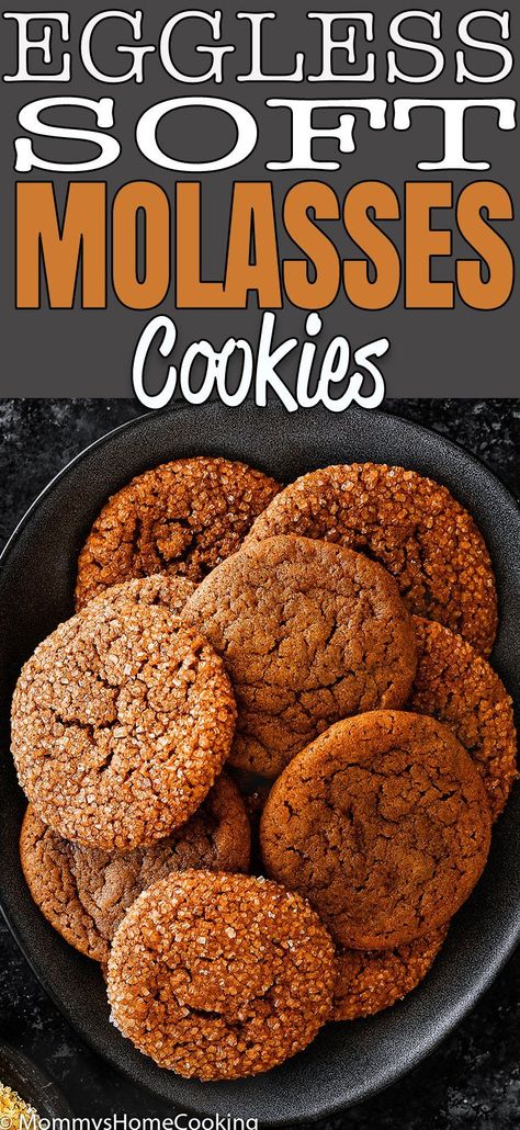 Cookies Molasses, Soft Molasses Cookies, Cookies Without Eggs, Caramel Recipe Easy, Molasses Cookies Recipe, Eggless Cookies, Egg Allergy, Eggless Desserts, Ginger Molasses Cookies