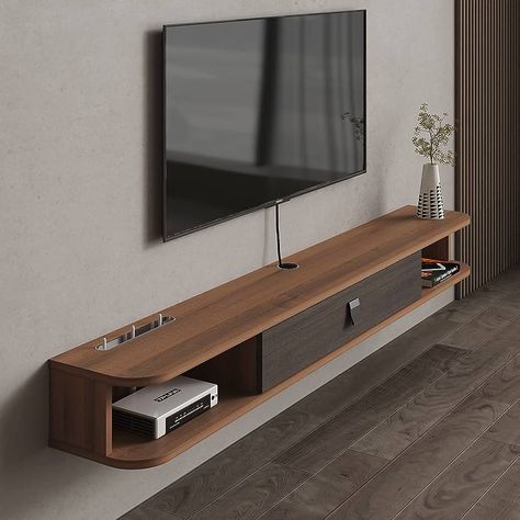 Floating Shelves Bedroom Tv, Living Room Tv Wall Modern Floating Shelves, Under Tv Shelf, Tv Stand Floating, Wall Mounted Tv Stand, Mounted Tv Stand, Floating Shelf Under Tv, Floating Media Console, Floating Tv Cabinet