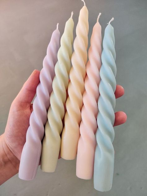 Spiral Taper Dinner Candles Pastel 🕯️ Spiral Candle, Lilin Aroma, Pastel Candle, Spiral Candles, Candle Obsession, Tapered Candle, Pretty Candle, Creative Candles, Aesthetic Candles