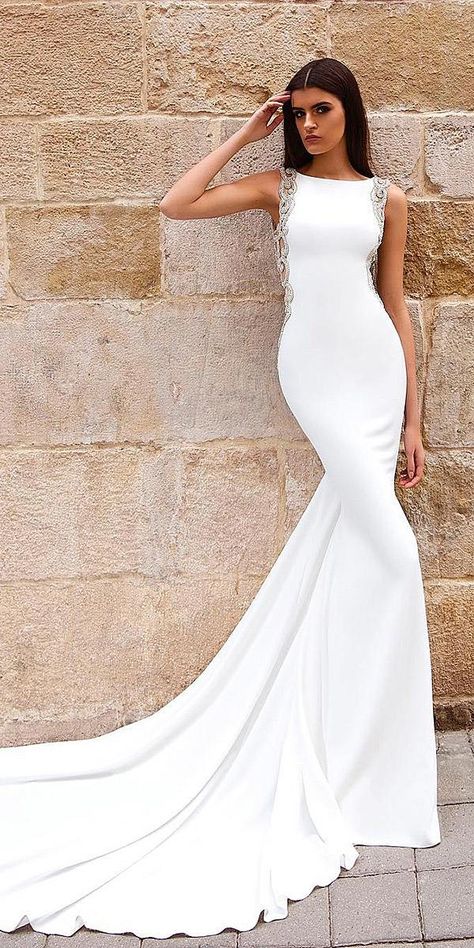 24 Trumpet Wedding Dresses That Are Fancy & Romantic | Wedding Dresses Guide Simple Elegant Wedding Dress, Wedding Dress Low Back, Modest Formal Dresses, Embellished Wedding Dress, 2016 Wedding Dresses, Trumpet Wedding Dress, White Wedding Dress, Gorgeous Wedding Dress, Modern Wedding Dress