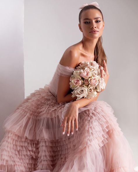 Only thing missing is the diamond ring on her finger 💍 Did you get yours? Comment below  #MillaNova Ruffles Wedding Dress, Grey Evening Dresses, Ruffle Gown, Ruffle Wedding Dress, Pink Wedding Dress, Red Evening Dress, فستان سهرة, Gown Prom, Ball Gowns Prom