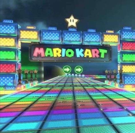 Rainbow Mario Star, Cyberpunk Birthday, Super Mario Aesthetic, Mario Aesthetic, Rainbow Road Mario Kart, Nintendo Aesthetic, Games Pictures, Mario Crafts, Rainbow Stuff