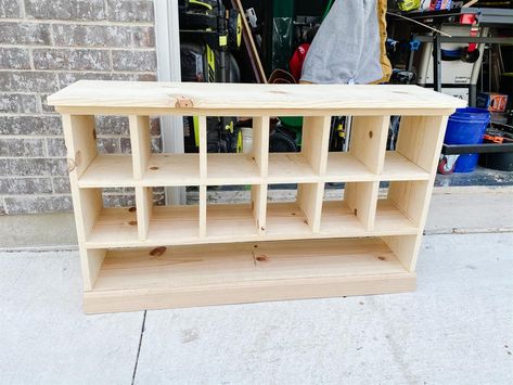 Simple Shoe Cubby - buildsomething.com Shoe Cubby Diy, Homemade Shoe Shelf, Entryway Shoe Storage Diy, Shoe Cubby Closet, Wood Shoe Rack Diy, Diy Shoe Cubbies, Diy Shoe Cubby Bench, Shoe Cubby Entryway, Diy Wood Shoe Shelf