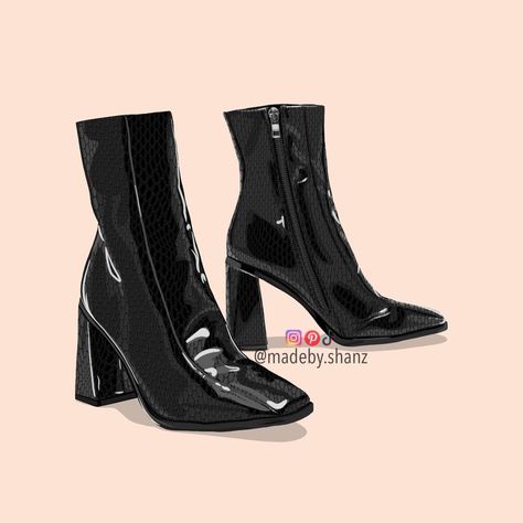 Boots Sketch, Drawing Boots, Dress Illustration Design, Boots Illustration, Boots Drawing, Shiny Boots, Arte Doodle, Dress Illustration, Illustrator Design