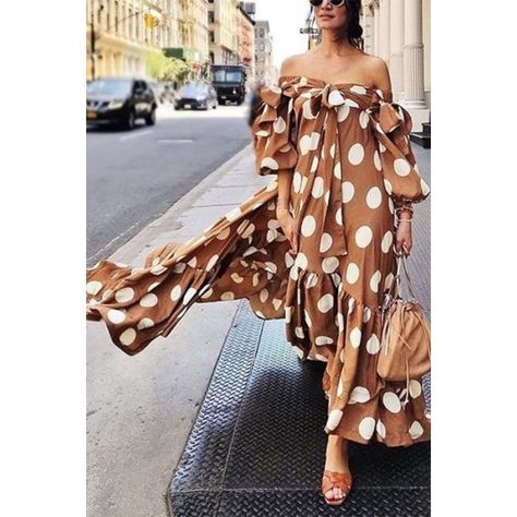 d9731321ef4e063ebbee79298fa36f56desc42124722ri Robes Glamour, Dot Print Dress, Polka Dot Maxi Dresses, Look Retro, Bohemian Maxi Dress, Off Shoulder Fashion, Elegante Casual, Maxi Dress Online, Vestido Casual