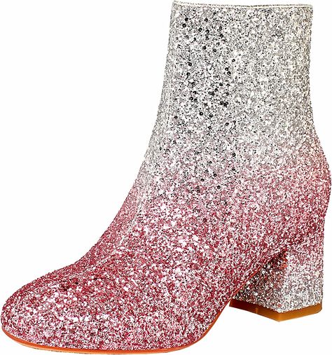 Chunky Heels, Glitter Ankle Boots, Heels Sparkly, Sparkly Boots, Boots Chunky, Glitter Boots, Sequin Design, Ankle Bootie, Bootie