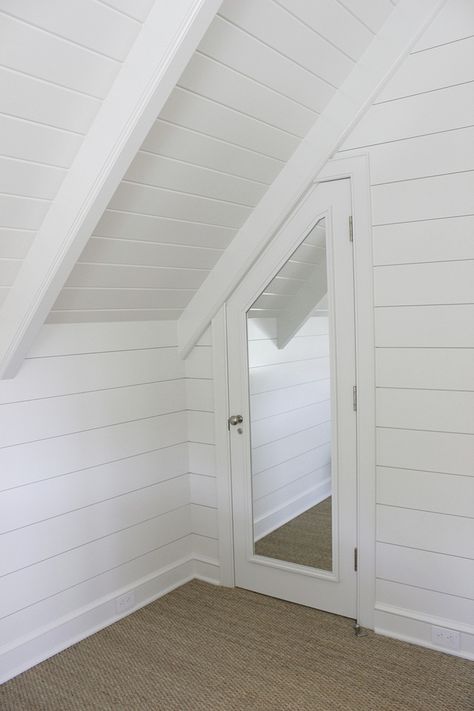 Attic with Tongue and Groove walls and ceiling Tongue and Groove #attic #TongueandGroove Shiplap Attic, Ceiling Tongue And Groove, Attic Renovation On A Budget, Tongue And Groove Walls, Attic Renovation Ideas, Attic Doors, Ship Lap, Attic Bathroom, Casa Country