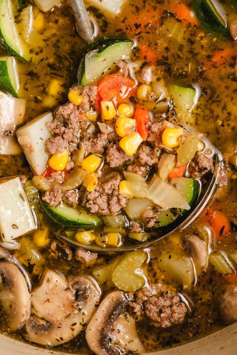 Vegetable Soup with Ground Beef - Ground Beef Recipes Ground Beef And Vegetables, Zucchini Soup Recipes Ground Beef, Ground Beef Zucchini Soup, Ground Beef And Vegetable Soup, Ground Beef And Veggie Soup, Easy Veggie Soup With Ground Beef, Vegetable Ground Beef Soup Crockpot, Ground Beef Vegetable Soup Recipe, Vegetable Soup With Ground Beef