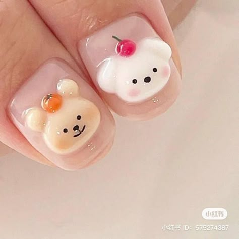 3d Bunny Nails, Cheap Kawaii Clothes, Designed Nails, Nail Cute, Harajuku Anime, Animal Nail Art, Bears Nails, Bunny Nails, Art Deco Nails