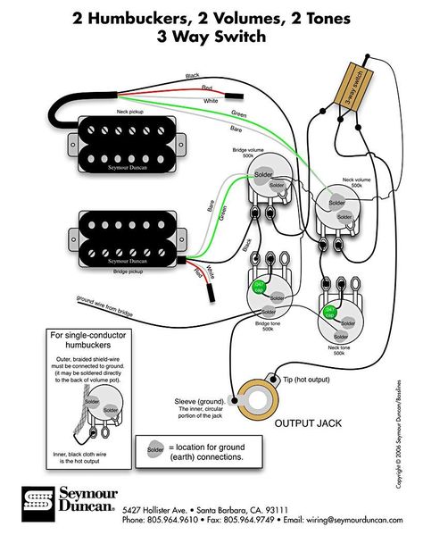 Wiring Diagram for 2 humbuckers 2 tone 2 volume 3 way switch i e traditional LP set up find more at wiring diagrams Guitar Wiring, Epiphone Sg, Luthier Guitar, Guitar Diy, Guitar Tech, Guitar Rig, Les Paul Guitars, Box Guitar, Guitar Gear