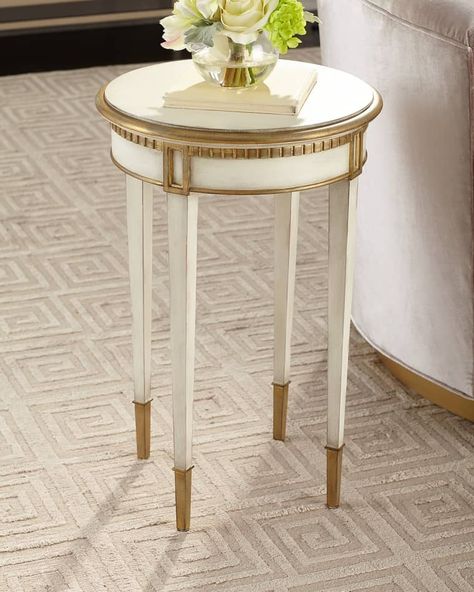 HDPGZ John-Richard Collection Chambolle Side Table New Traditional Decor, Circular Side Table, Round Decorative Pillows, Dental Molding, Mirrored Side Tables, Ogee Edge, John Richard Collection, Marble End Tables, Mirrored Coffee Tables