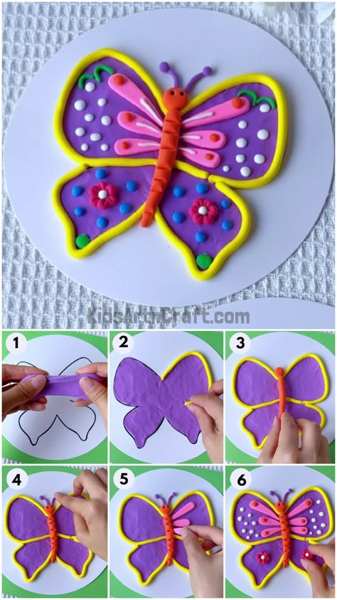 Learn to make butterfly Using clay for children Check more at https://www.kidsartncraft.com/butterfly-clay-art-tutorial/ Clay Butterfly Tutorial, Butterfly Clay Art, Butterfly Art For Kids, Butterfly Clay, Play Dough Crafts, Clay Art For Kids, Clay Butterfly, Clay Crafts For Kids, Playdough Activities