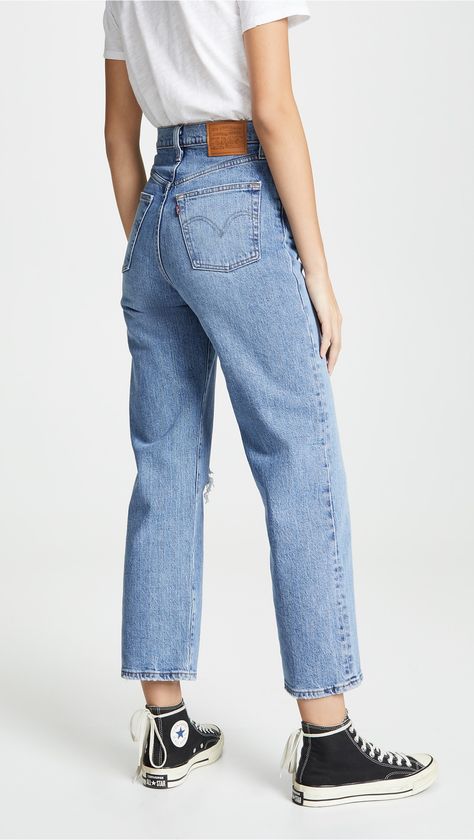 Levi's Ribcage Super High Rise Jeans | SHOPBOP Comfy Jeans Outfit, Levi's Ribcage, Ripped Jeggings, Look Jean, Mom Jeans Outfit, Comfy Jeans, Mode Jeans, Black Converse, Trendy Swimwear