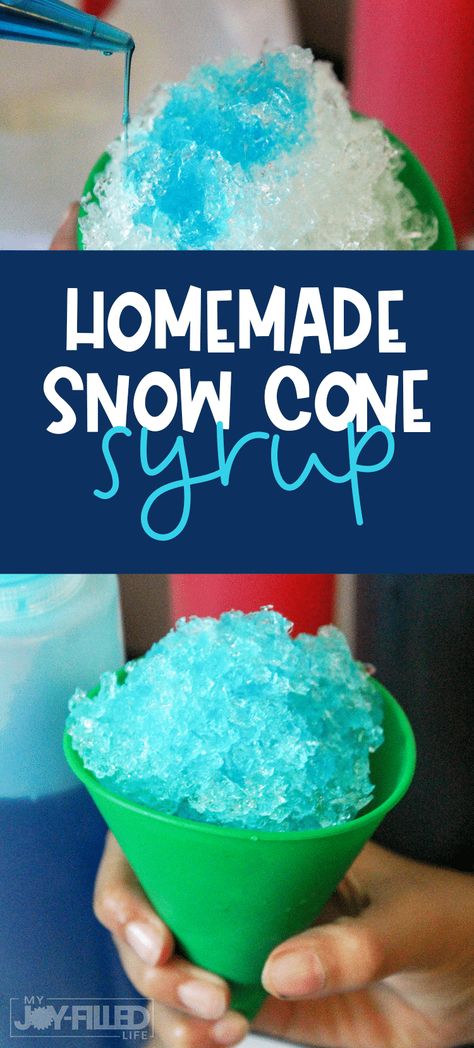 Make your own snow cone syrup in no time with this simple recipe. It's so easy to make that most kids can whip it up themselves. Slushie Syrup Recipe, Homemade Snow Cone Syrup, Diy Snow Cone, Snow Cone Syrup Recipe, Sno Cone Syrup, Homemade Snow Cones, Make Your Own Snow, Homemade Snow, Butterscotch Syrup