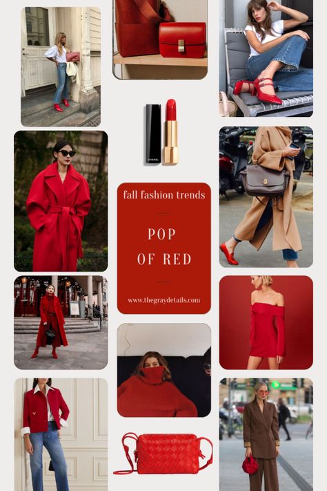 Pop of Red | Fall Fashion Trends, luxe basics, striped sweaters, adidas sambas, blazers, fall outfits, fall trends, Luxe basics for your wardrobe, Pop of Red fall fashion 2023, red outfit ideas, red jacket, red bag, red heels, red lipstick, red outfit idea Red 2023 Fashion, Pop Of Red Outfit 2023, Pop Of Red Outfit Fall, Red Pop Of Color Outfit, Red Lipstick Outfit Winter, Small Red Purse Outfit, Red Accents Outfit, Red Accessories Fall 2023, Red Fashion Trend 2023