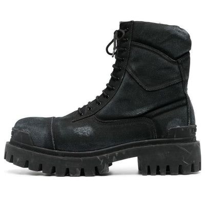 Balenciaga Combat Strike Boots 'Washed Black Cotton' 694042W2H111000 Balenciaga Combat Boots, Balenciaga Strike Boots, Unrealistic Wishlist, Balenciaga Boots, Streetwear Shoes, Black Streetwear, Revenge, Black Cotton, Brand Identity