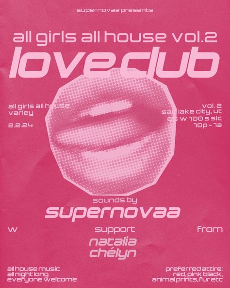 Join us for a night of dancing, drinks, and good vibes with all your favorite female DJs. #housemusic #femaledj . #70s_Flyer_Design #2000_Party_Flyer #Old_School_Flyer_Design #Moving_Graphic_Design Half Tones Graphic Design, Mean Girls Graphic Design, 2000 Party Flyer, Girly Poster Design, Two Tone Graphic Design, Black And Pink Graphic Design, 90s Flyer Design, Y2k Party Flyer, Raffle Poster Ideas