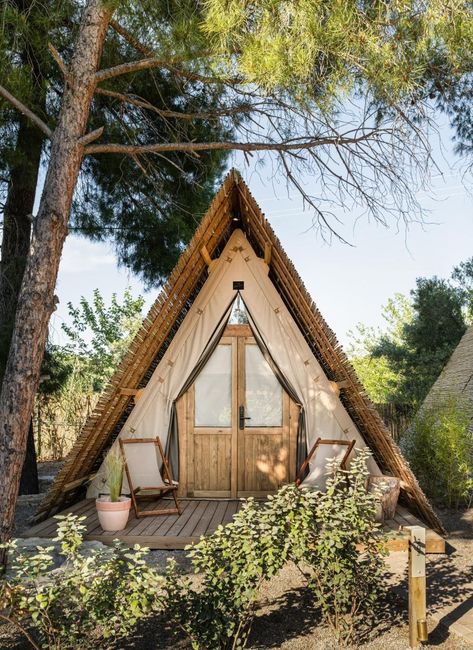 Glamping in Greece: This Brand New Haven Offers a Luxurious Experience - The Hotel Trotter Tropical Tiny House, Camping Design, Mykonos Hotels, Glamping Resorts, Greece Hotels, Luxury Glamping, Elegant Hotel, Bamboo House, Outdoor Canvas