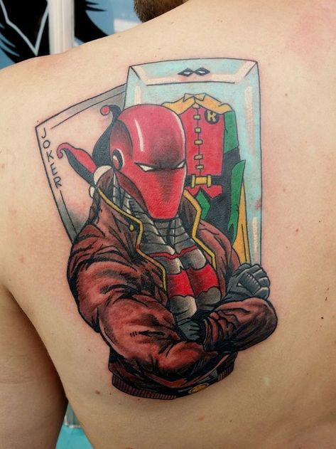 Dc Comics Tattoos Sleeve, Dc Redhood Tattoo, Jason Todd Tattoo, Jason Todd Tattoo Ideas, Red Hood Tattoo Ideas, Dc Comics Tattoos Ideas, Red Hood Tattoo, Dc Comics Tattoo, Dc Tattoo Ideas