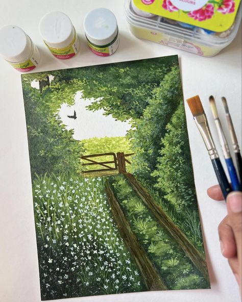 Shades of green…🍃 Let us know your thoughts on it☺️💚 . . . Greenery, acrylic painting, easy acrylic painting, farm, scenery, easy painting ideas, beginners paintings #the_scribbled_archives#acrylicpainting#artistsoninstagram#easyacrylicpainting#easy#beginnerartist#greenery#scenerypainting#shadesofgreen#reachartists#okbye Greenery Painting Ideas, Canvas Scenery Painting Easy, Scenery Easy Painting, Green Painting Ideas Art Easy, Easy Scenery Painting, Acrylic Painting Easy, Easy Scenery, Farm Scenery, Easy Paintings For Beginners