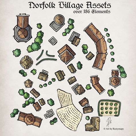 Village Assets | Patreon Dnd Map Making, Dnd Assets, Map Assets, Village Map, Map Making, Map Icons, House Map, Diy And Crafts, Map