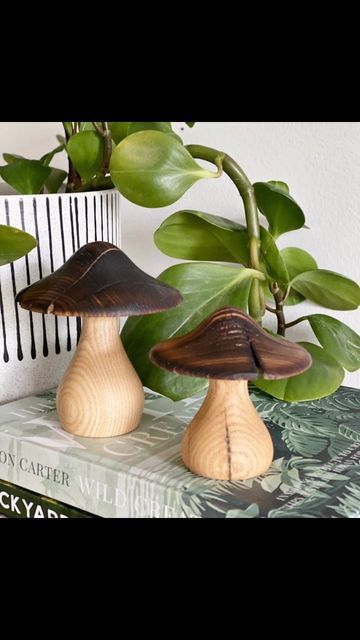 Wooden Mushroom Decor, Wood Turned Mushrooms, Wood Carved Mushrooms, Wood Mushrooms, Wooden Lights, Wooden Mushrooms, Woodworking Projects Gifts, Wood Turned Bowls, Woodturning Art