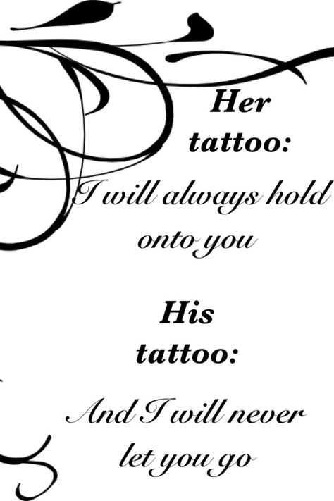 I'm not a fan of couple tattoos, but this is really sweet. Soulmates Tattoo, Soulmate Tattoo Ideas, Soulmate Tattoo Ideas Couple Tat, Boyfriend And Girlfriend Tattoos, Husband And Wife Tattoos Unique, Soulmate Tattoos, Flourish Tattoo, Soulmate Tattoo, Couple Tattoo Quotes