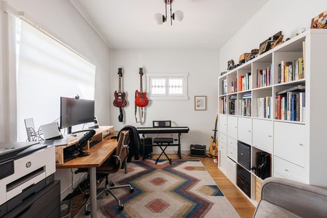 Toward the rear of the home is a spacious, sun-drenched office/music studio. Photo 8 of 10 in In Los Angeles, an Adorable Bungalow With a Backyard ADU Asks $1.4M. Browse inspirational photos of modern homes. Backyard Music Studio, Backyard Adu, Office Music, Los Angeles Real Estate, Dream Office, Inspirational Photos, Craftsmen Homes, Studio Photo, Music Studio