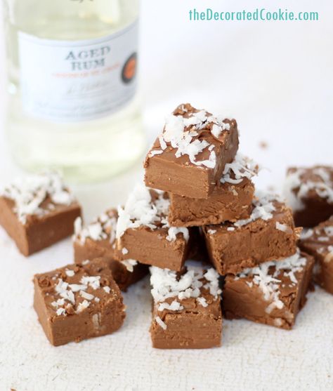 FUDGE SHOTS: Chocolate rum with coconut.   I’m back with more boozy fudge! I can not get enough of these fudge shots. Either can my friends. I’ve grown quite popular with my local pals now that I have booze-filled fudge to hand out all the time.. It’s so creamy and delicious, you need only three...Read More » Rum Fudge Recipe, Rum Fudge, Boozy Fudge, Homemade Kahlua, Jack Daniels Fudge, Only Video, Fudge Recipes Chocolate, Boozy Desserts, Royal Icing Recipe