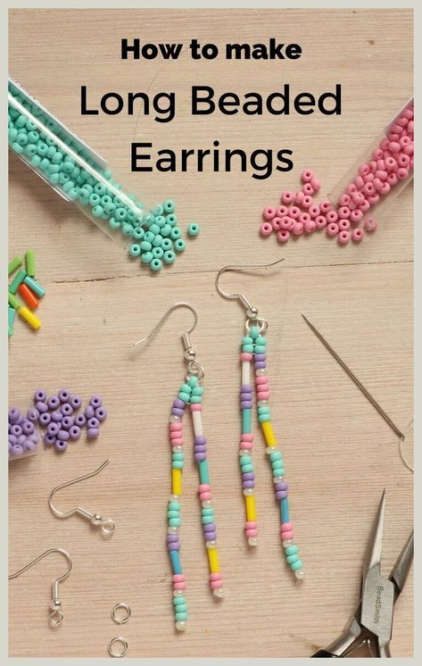 How To Make Dangly Beaded Earrings, Dangly Seed Bead Earrings, Diy Seed Bead Earrings How To Make, Diy Earrings Beads How To Make, How To Make Long Beaded Earrings, How To Tie Off Beaded Earrings, Beaded Jewelry How To, Diy Earrings Seed Beads, Long Bead Earrings