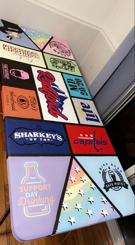 Cup Pong Painted Table, Guy Pong Table, Bad And Boozy Beer Pong Table, Fsu Beer Pong Table, College Pong Table Ideas, Beer Pong Table Painted Men, College Ping Pong Table Painted, Beer Pong Table Painted Ideas College, Aesthetic Beer Pong Table