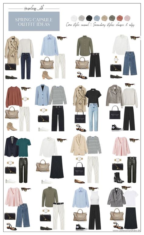 Outfit ideas. A 40-piece capsule wardrobe, mainly based on basics and a little handful of spring items that add a pop of colour. #springcapsulewardrobe #capsulewardrobechecklist #capsulewardrobe #springoutfits Spring Capsule Wardrobe 2022, Capsule Wardrobe 2022, Outfit Capsule, Essentials Checklist, Capsule Wardrobe Women, Spring Summer Capsule Wardrobe, Classic Capsule Wardrobe, Mode Tips, Capsule Wardrobe Work