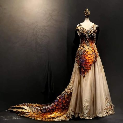 Dragon Gown Haute Couture, Dragon Fantasy Dress, Dragon Themed Dress, Dragon Queen Dress, Dragon Inspired Dress, Dragon Dress Fantasy Gowns, Dragon Rider Outfit, Dragon Gown, Dresses Fantasy Gowns