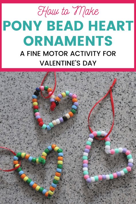 Pattern Practice, Craft Pipe Cleaner, Beaded Hearts, Fine Motor Activity, Heart Craft, Pony Bead Crafts, Valentine's Day Crafts For Kids, Pipe Cleaner Crafts, Beaded Heart