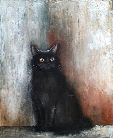 Black Cat Acrylic Painting, Cat Acrylic Painting, Chat Diy, Cats Painting, Bird Painting Acrylic, Black Cat Painting, Cat Acrylic, Cats Art Drawing, Black Cat Art